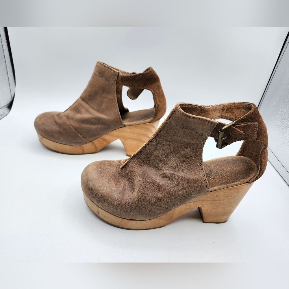 Free People Brown Leather Wood Platform Clog Sz 37 - Picture 6 of 10